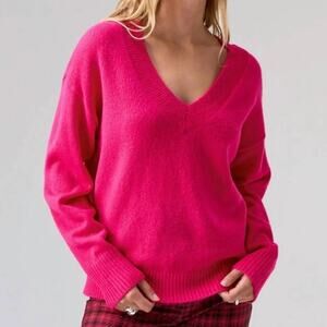 SANCTUARY Sweater Size S NEW Pink Easy Breezy V Neck Pullover Fuchsia